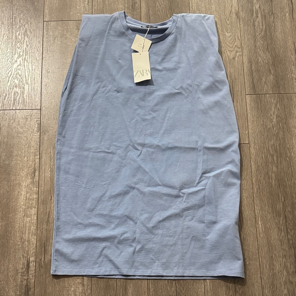 NWT Zara blue shoulder pad shirt dress L